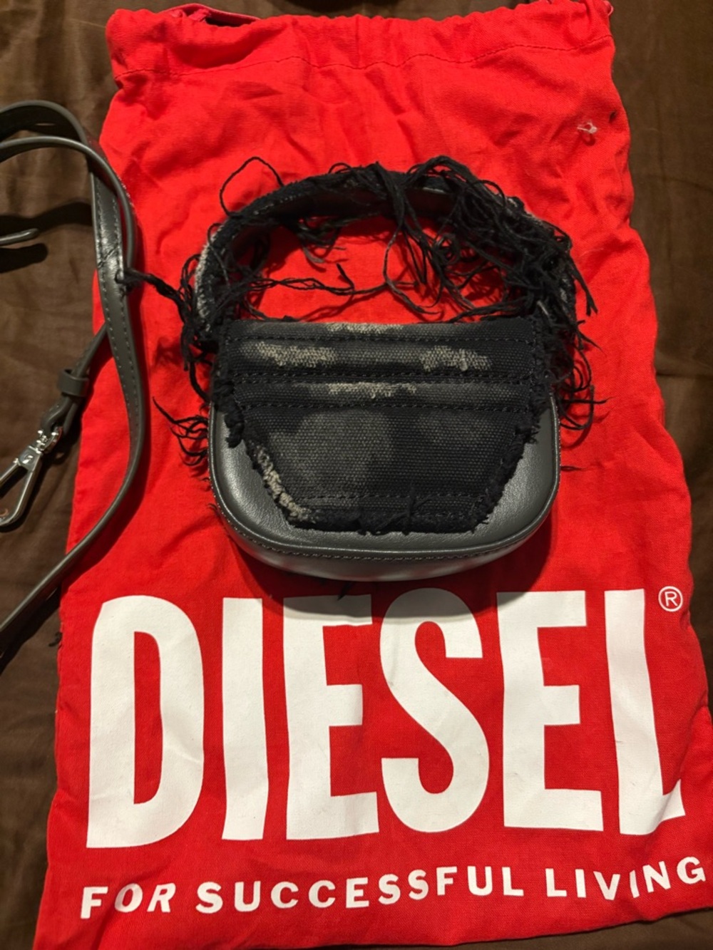Diesel Black Quilted Mini Bag with Crystal Logo Emblem - Picture 2 of 4